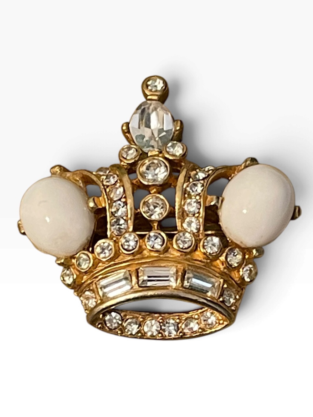 Vintage Butler & Wilson Gold-Tone Cabochon Rhinestone Crown Brooch